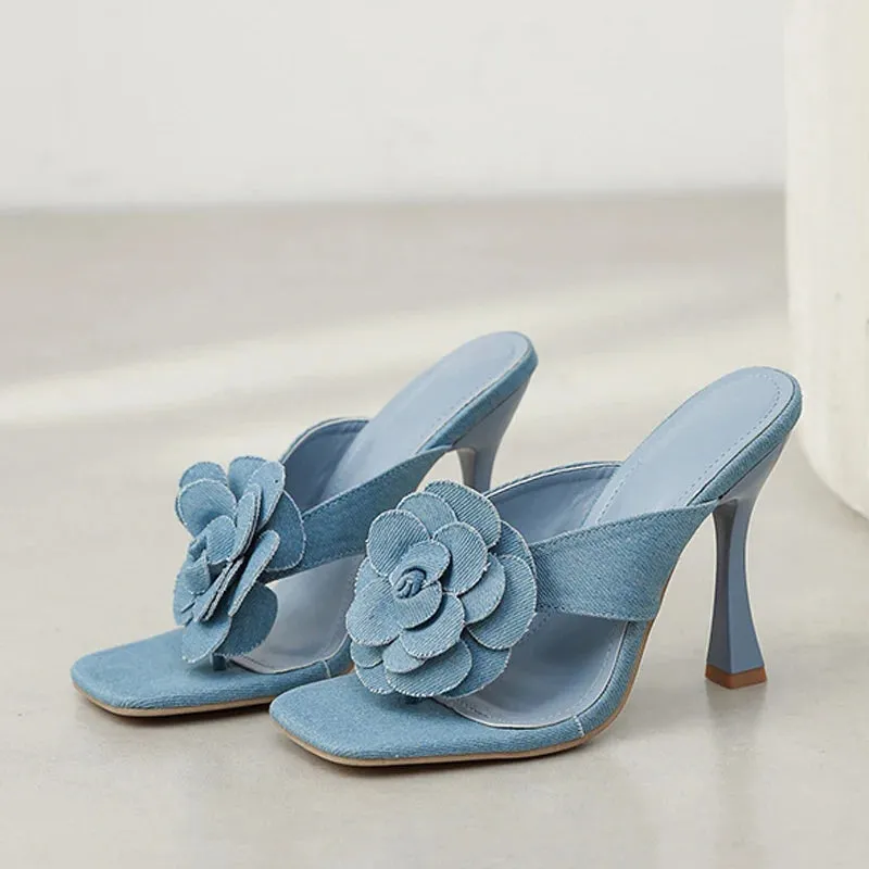 Flower detail Square Toe Thin High Heel Sandals