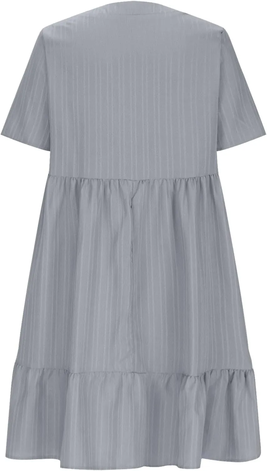 Flowy Dresses for Women 2025 Summer Short Sleeve Beach Dress Ruffle Tiered Layered A-Line Sundress Travel Boho Dress