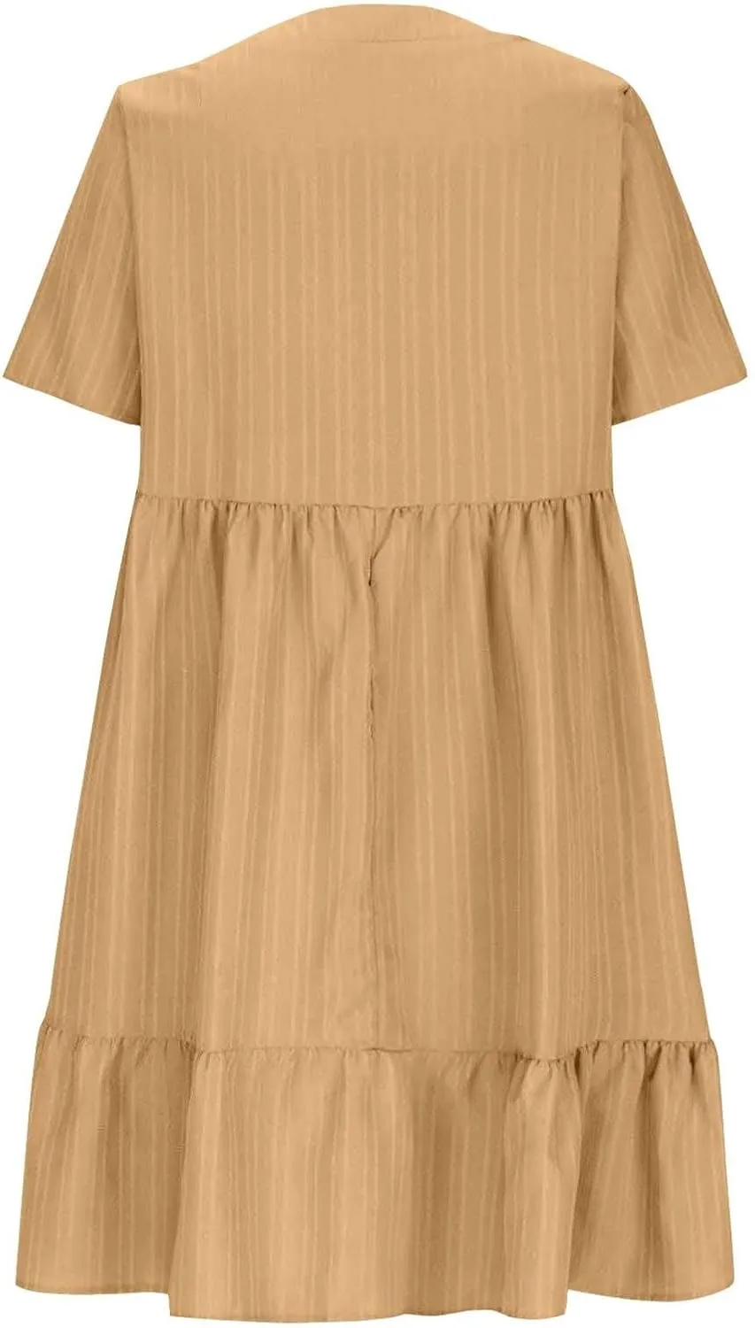 Flowy Dresses for Women 2025 Summer Short Sleeve Beach Dress Ruffle Tiered Layered A-Line Sundress Travel Boho Dress