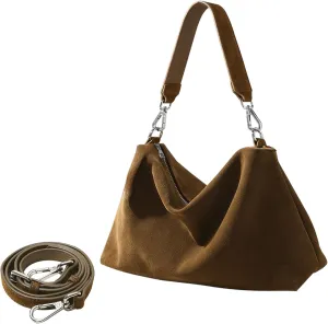 Genuine Leather Suede Tote Bags for Women, Vintage Suede Slouchy Hobo Shoulder Crossbody Bags