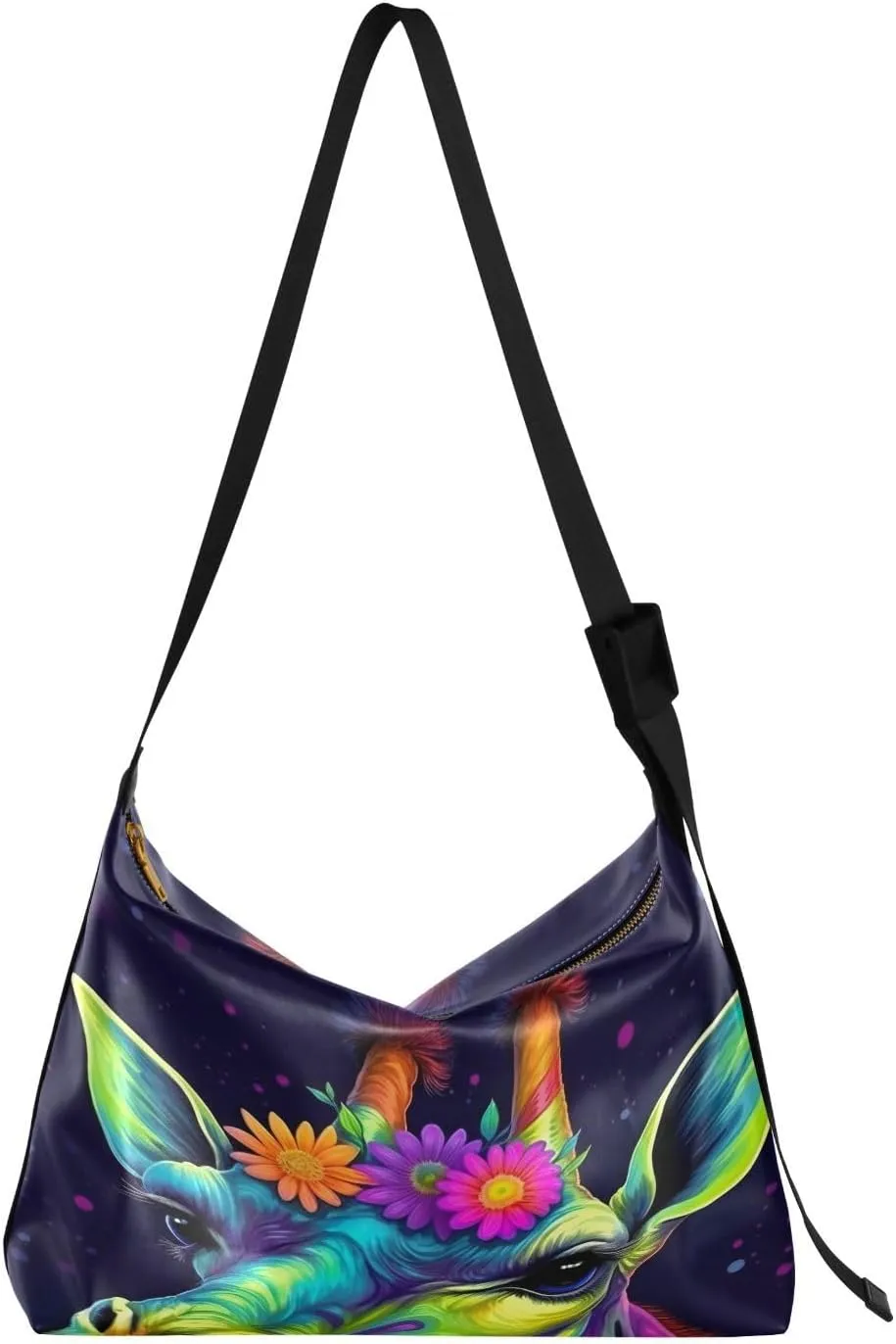 Giraffe Florals Tote Bag for Women Large Hobo Bags Crossbody Bags Leather Hobo Bags with Adjustable Strap for Girl Men