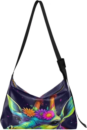 Giraffe Florals Tote Bag for Women Large Hobo Bags Crossbody Bags Leather Hobo Bags with Adjustable Strap for Girl Men