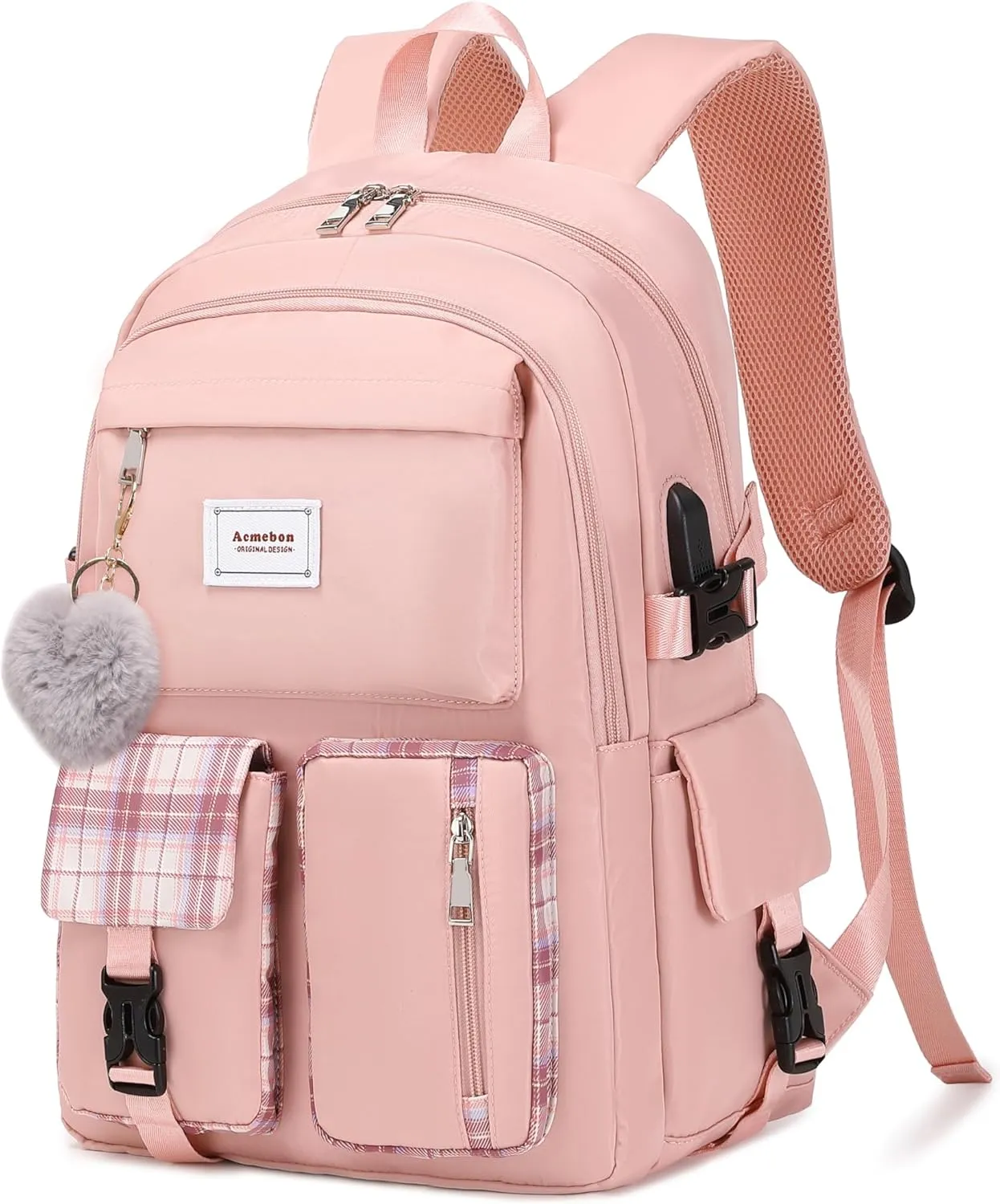 Girl Roomy Fashion Laptop Backpack Casual Daily Backpack for Women Pink