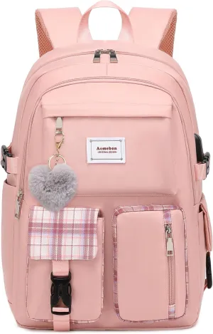 Girl Roomy Fashion Laptop Backpack Casual Daily Backpack for Women Pink