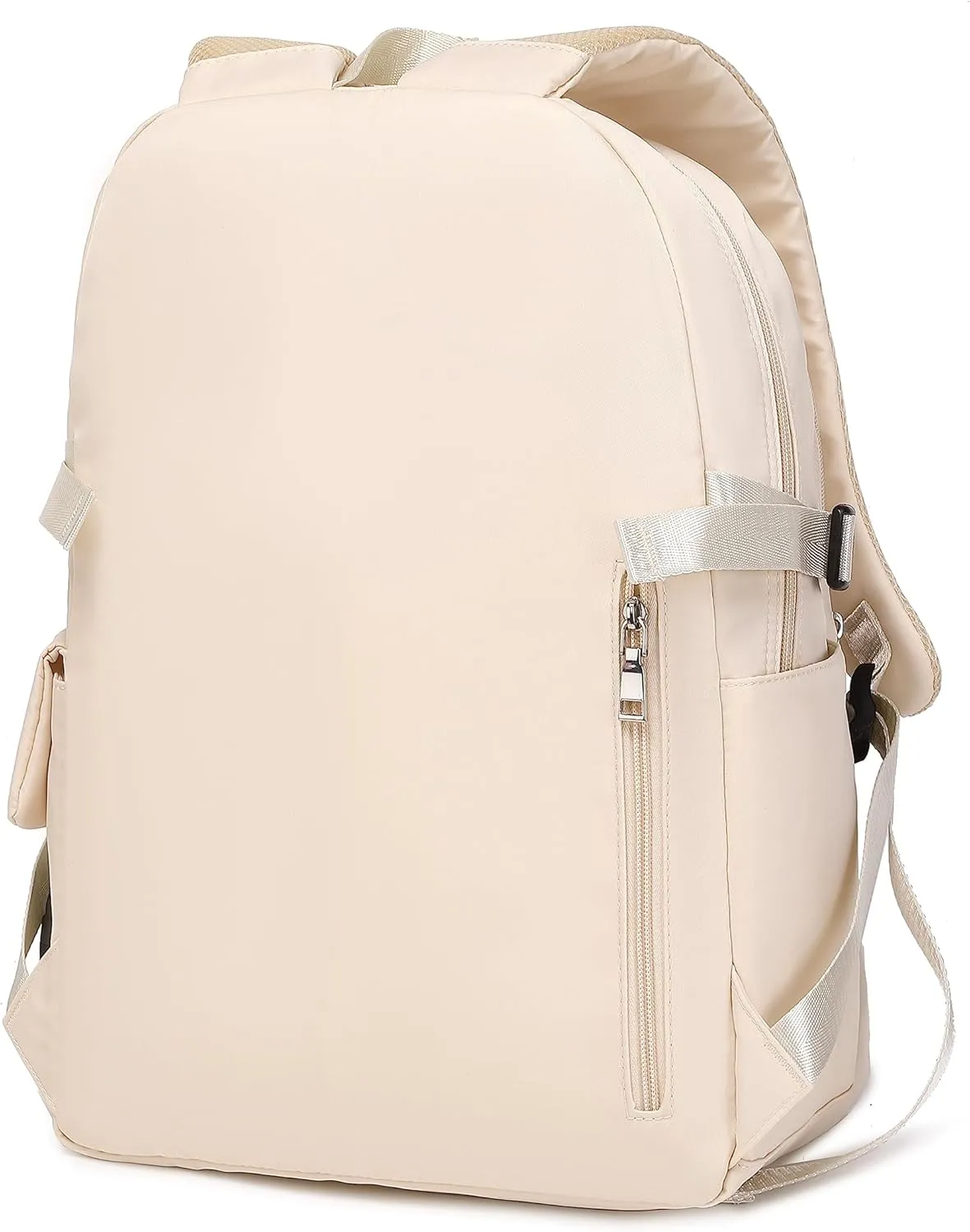 Girl Roomy Fashion Laptop Backpack Set Casual Daypack Set for Women Cream