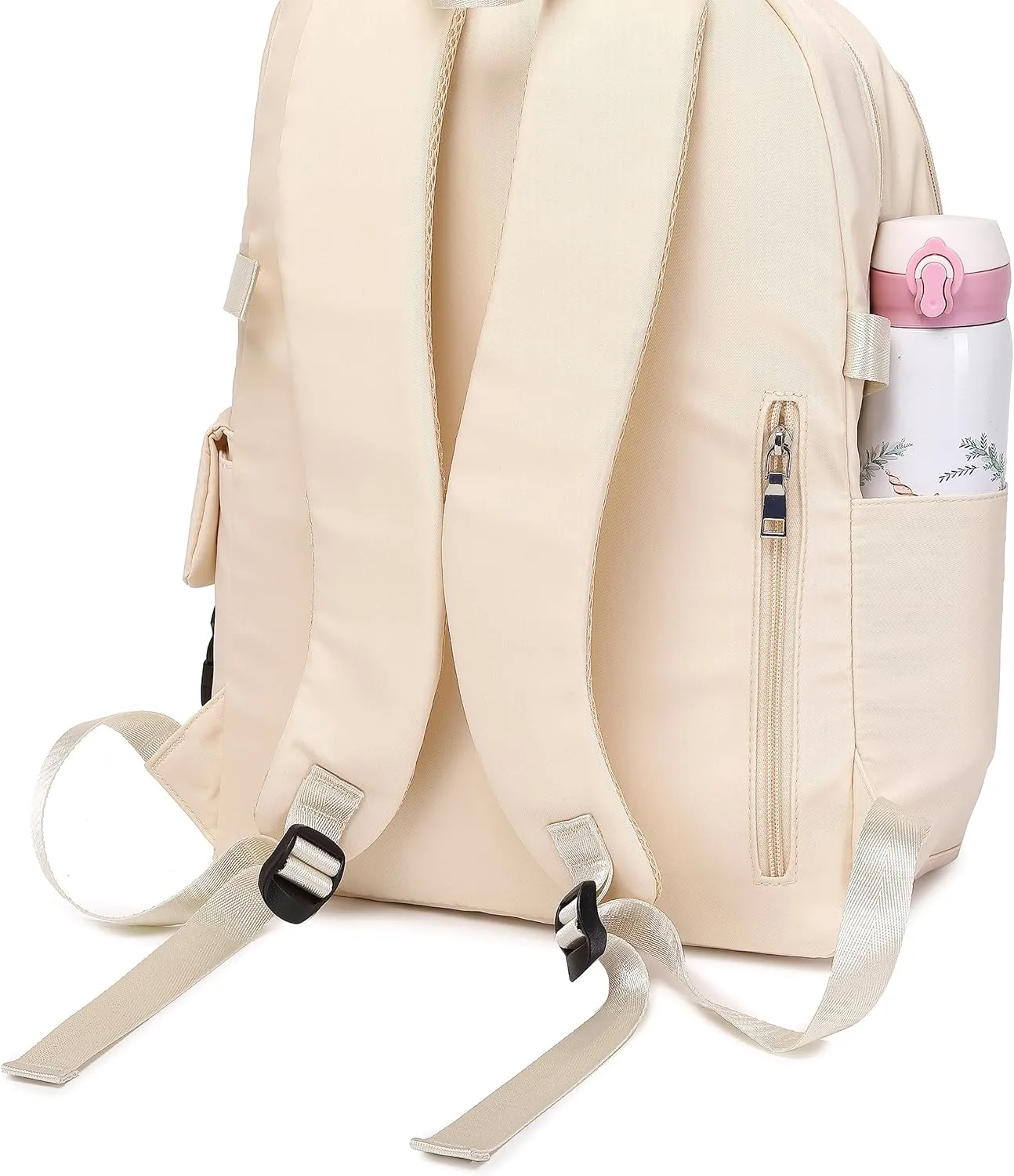 Girl Roomy Fashion Laptop Backpack Set Casual Daypack Set for Women Cream