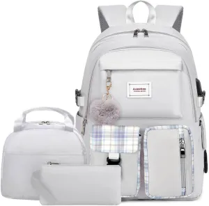 Girl Roomy Fashion Laptop Backpack Set Casual Daypack Set for Women Grey
