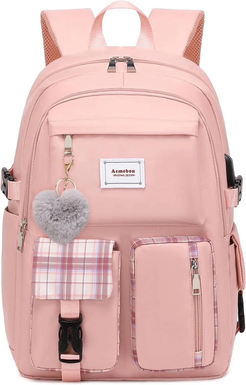 Girl Roomy Fashion Laptop Backpack Set Casual Daypack Set for Women Pink