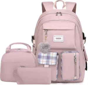 Girl Roomy Fashion Laptop Backpack Set Casual Daypack Set for Women Purple