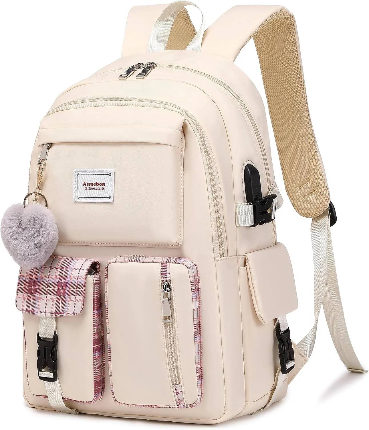 Girl Roomy Fashion School Backpack Casual Daily Backpack for Women Cream