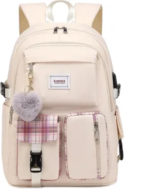 Girl Roomy Fashion School Backpack Casual Daily Backpack for Women Cream