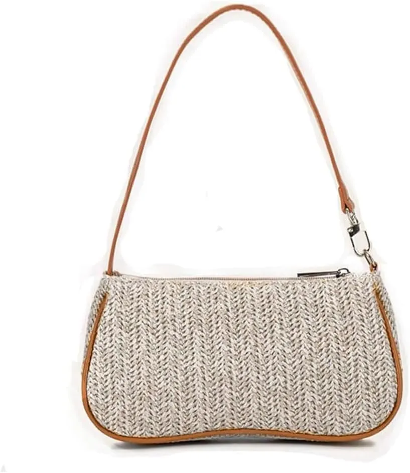 GL-Turelifes Summer Shoulder Bag Small Straw Bags Beach Bag Casual Clutch Shoulder HandBag with Zipper Closure for Women