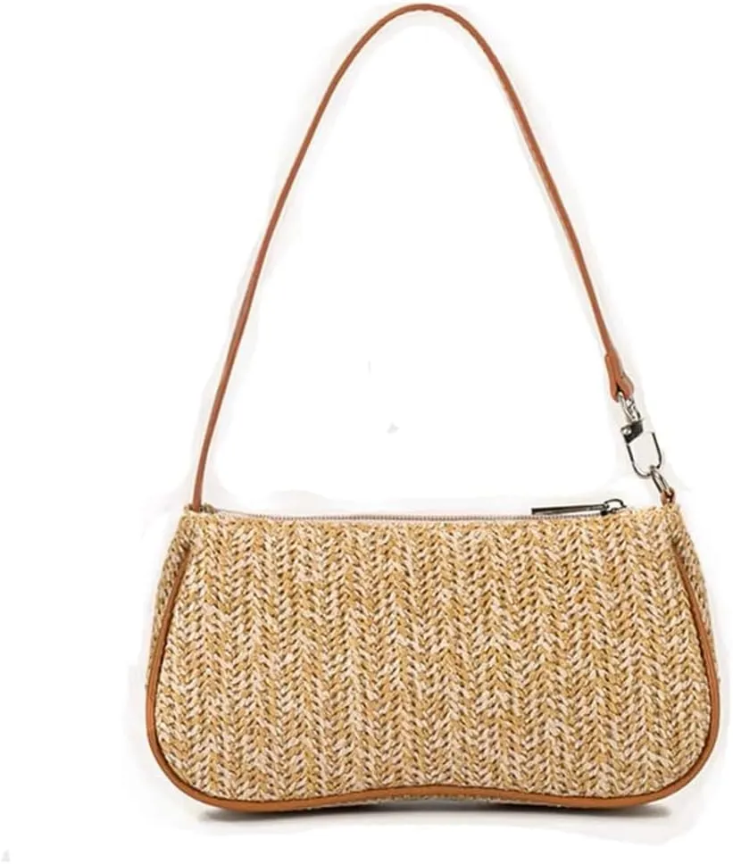 GL-Turelifes Summer Shoulder Bag Small Straw Bags Beach Bag Casual Clutch Shoulder HandBag with Zipper Closure for Women
