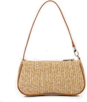 GL-Turelifes Summer Shoulder Bag Small Straw Bags Beach Bag Casual Clutch Shoulder HandBag with Zipper Closure for Women