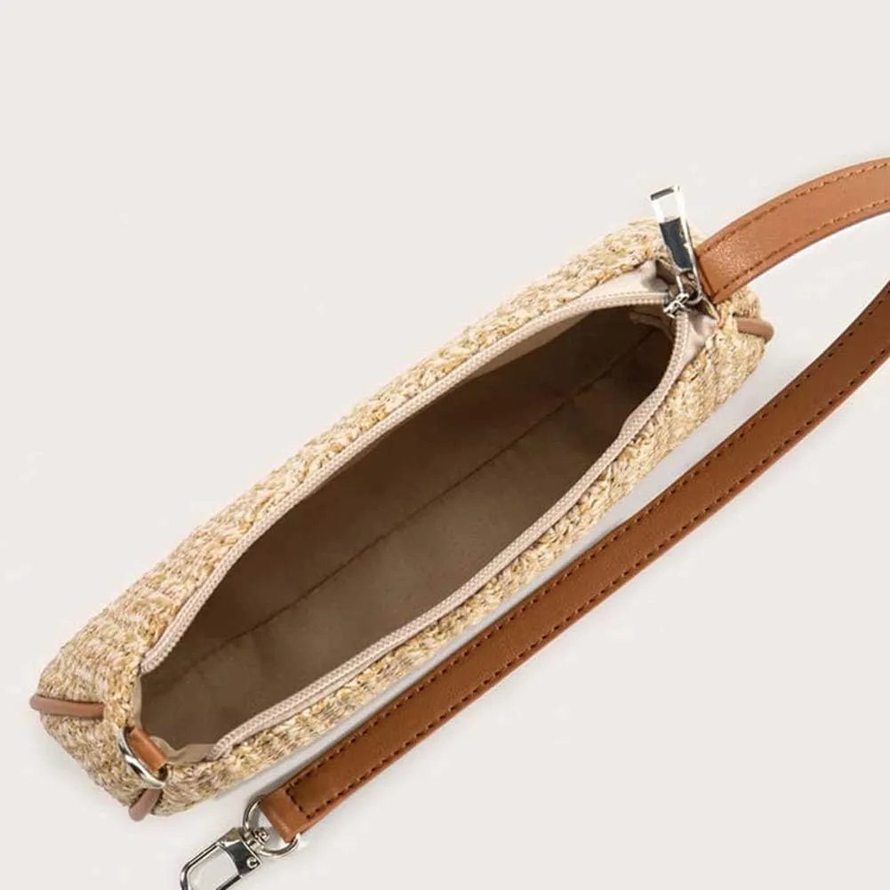 GL-Turelifes Summer Shoulder Bag Small Straw Bags Beach Bag Casual Clutch Shoulder HandBag with Zipper Closure for Women