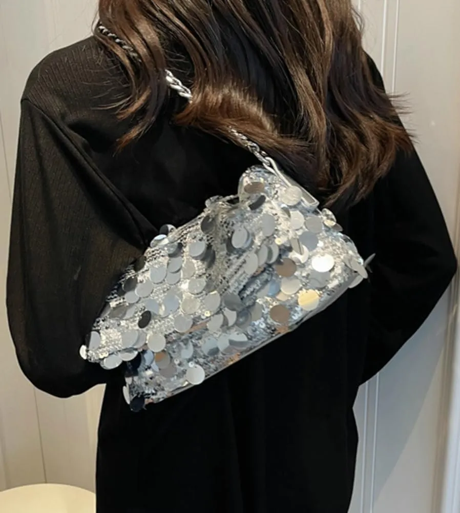 Glitter Sequin Evening Purse for Women Trendy Y2K Shoulder Bag Sparkly Flap Underarm Handbag Prom Party Clutches