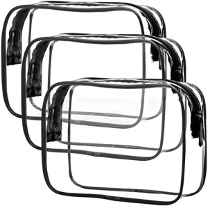 GottaHaveIt TSA Approved Clear Toiletry Bag - Clear Travel Bags for Toiletries, Cosmetic Bags with Zipper, Waterproof Quart Size Pouch, Ideal for Traveling. (3 Pack, Black)