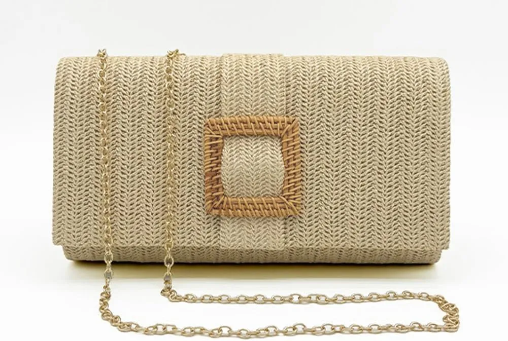 Halemet 2025 Chic Straw Clutch Purses for Women Elegant Evening Bag Formal Clutch Beach Bag Shoulder Purse for Party Wedding