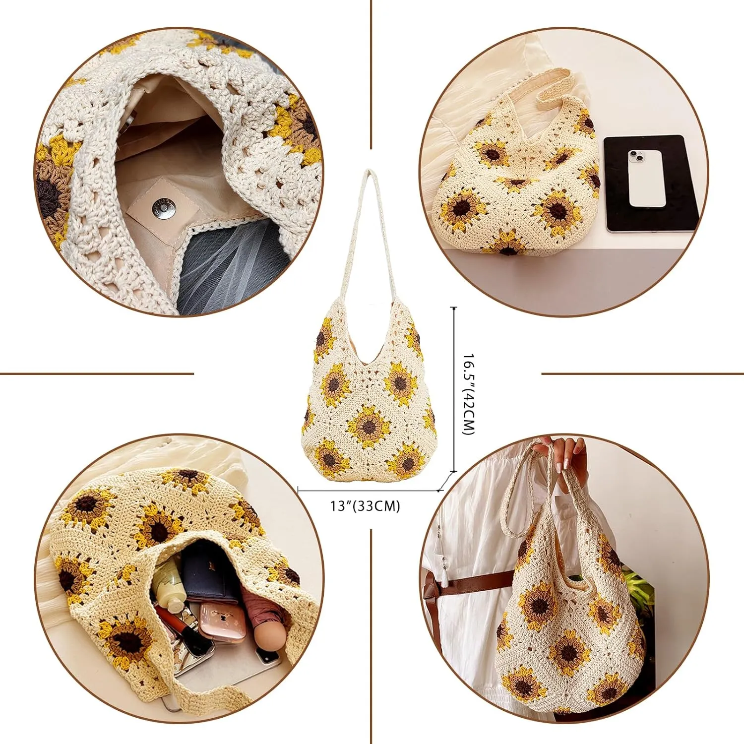 Hand-woven Soft Large Straw Shoulder Bag Retro Boho Tote Bags Summer Beach Bag Rattan Handbag