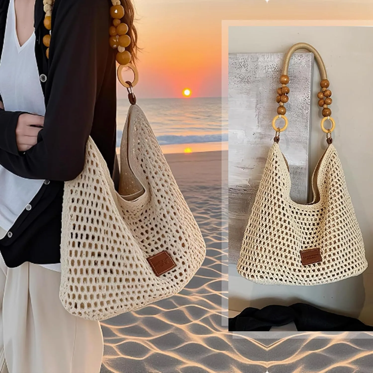 Hand-woven Soft Large Straw Shoulder Bag Retro Boho Tote Bags Summer Beach Bag Rattan Handbag