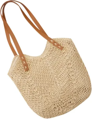 Hand Woven Straw Shoulder Bag Summer Beach Tote Handbag for Travel Parties and Daily Use Stylish and Versatile Woven Purse present Choice for Friends