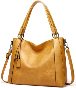 Handbag for Womens Top-Handle Satchel Hobo Bag Fashion Purse Roomy Casual Large Shoulder Bag PU Leather Tote Yellow