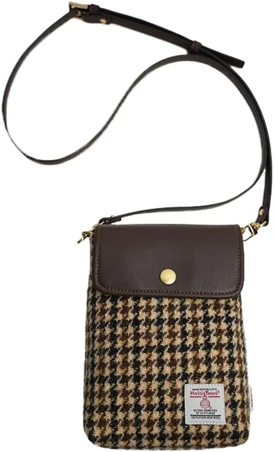 Harris Tweed Small Crossbody Bags Cell Phone Purse for Women Leather Wallet Purses with Adjustable Strap