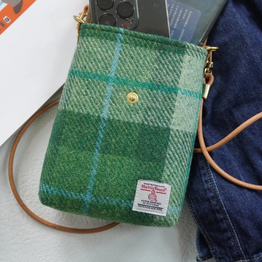 Harris Tweed Small Crossbody Bags Cell Phone Purse for Women Leather Wallet Purses with Adjustable Strap