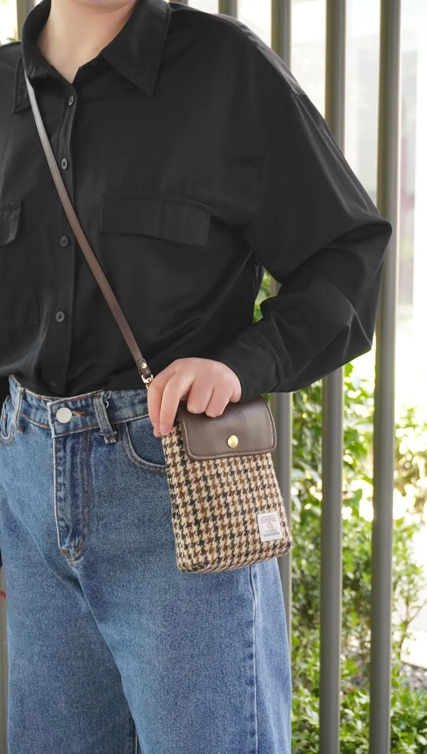 Harris Tweed Small Crossbody Bags Cell Phone Purse for Women Leather Wallet Purses with Adjustable Strap