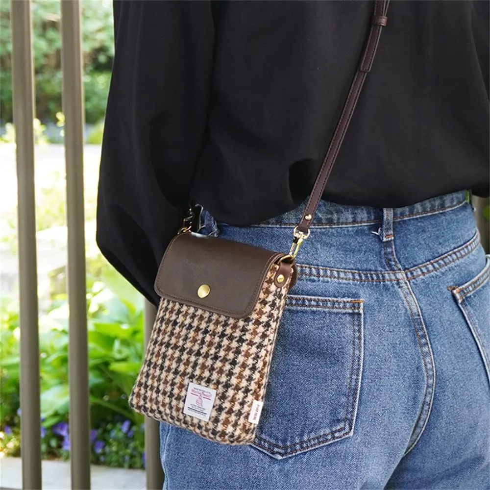 Harris Tweed Small Crossbody Bags Cell Phone Purse for Women Leather Wallet Purses with Adjustable Strap