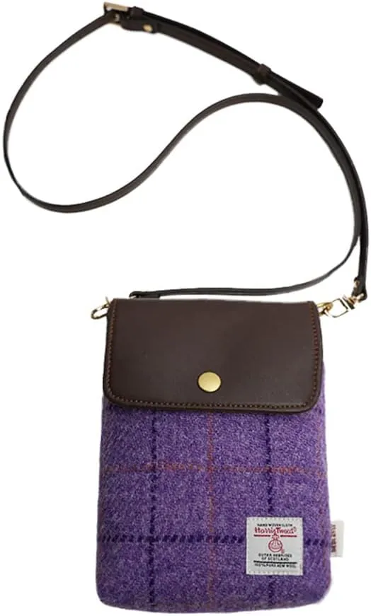Harris Tweed Small Crossbody Bags Cell Phone Purse for Women Leather Wallet Purses with Adjustable Strap