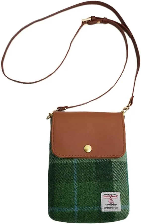 Harris Tweed Small Crossbody Bags Cell Phone Purse for Women Leather Wallet Purses with Adjustable Strap