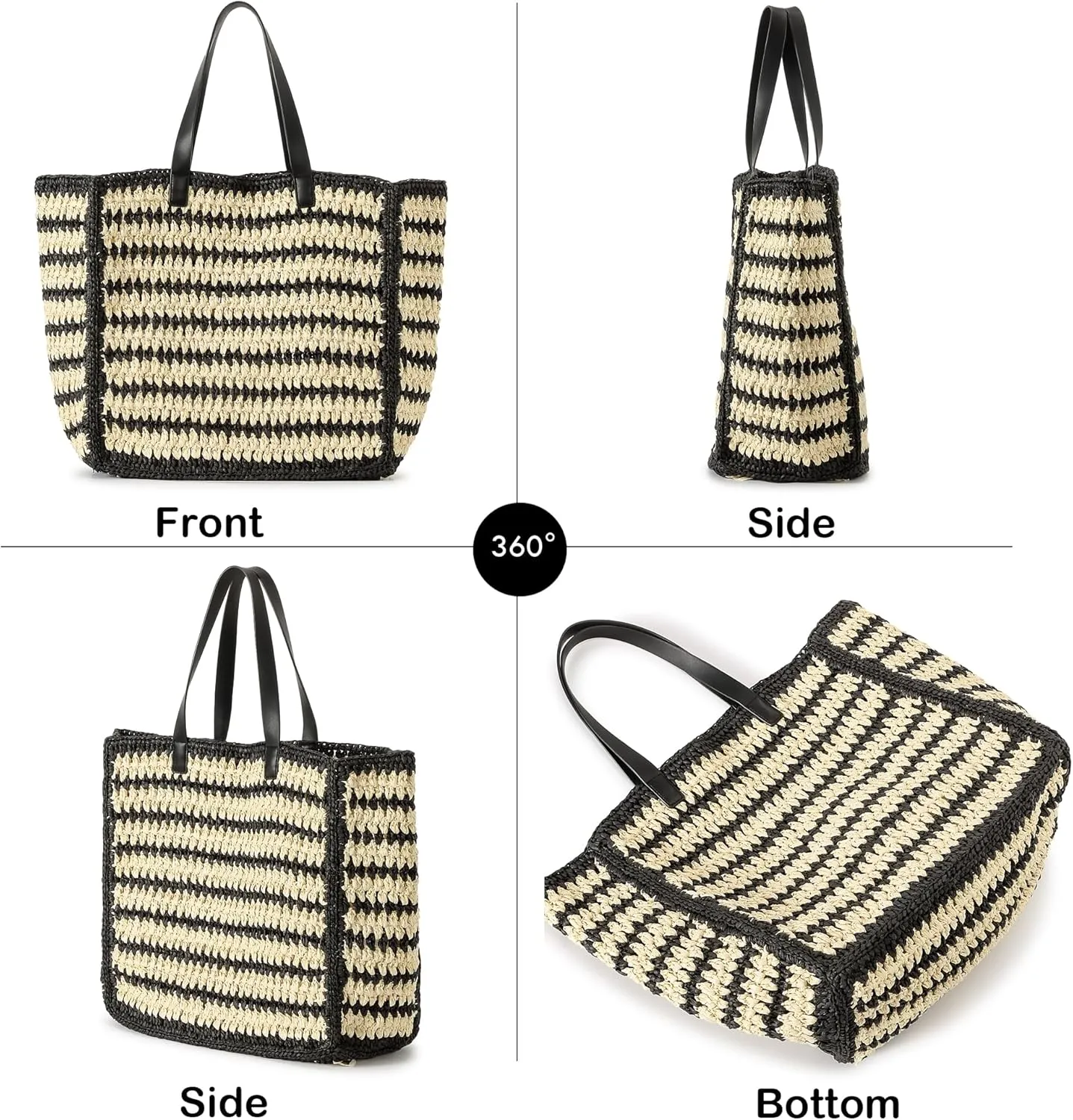 Herald Large Handmade Straw Tote Handbag for Women, Summer Beach Weaving Chic Woven Shoulder Purse Bags for Travel Vacation
