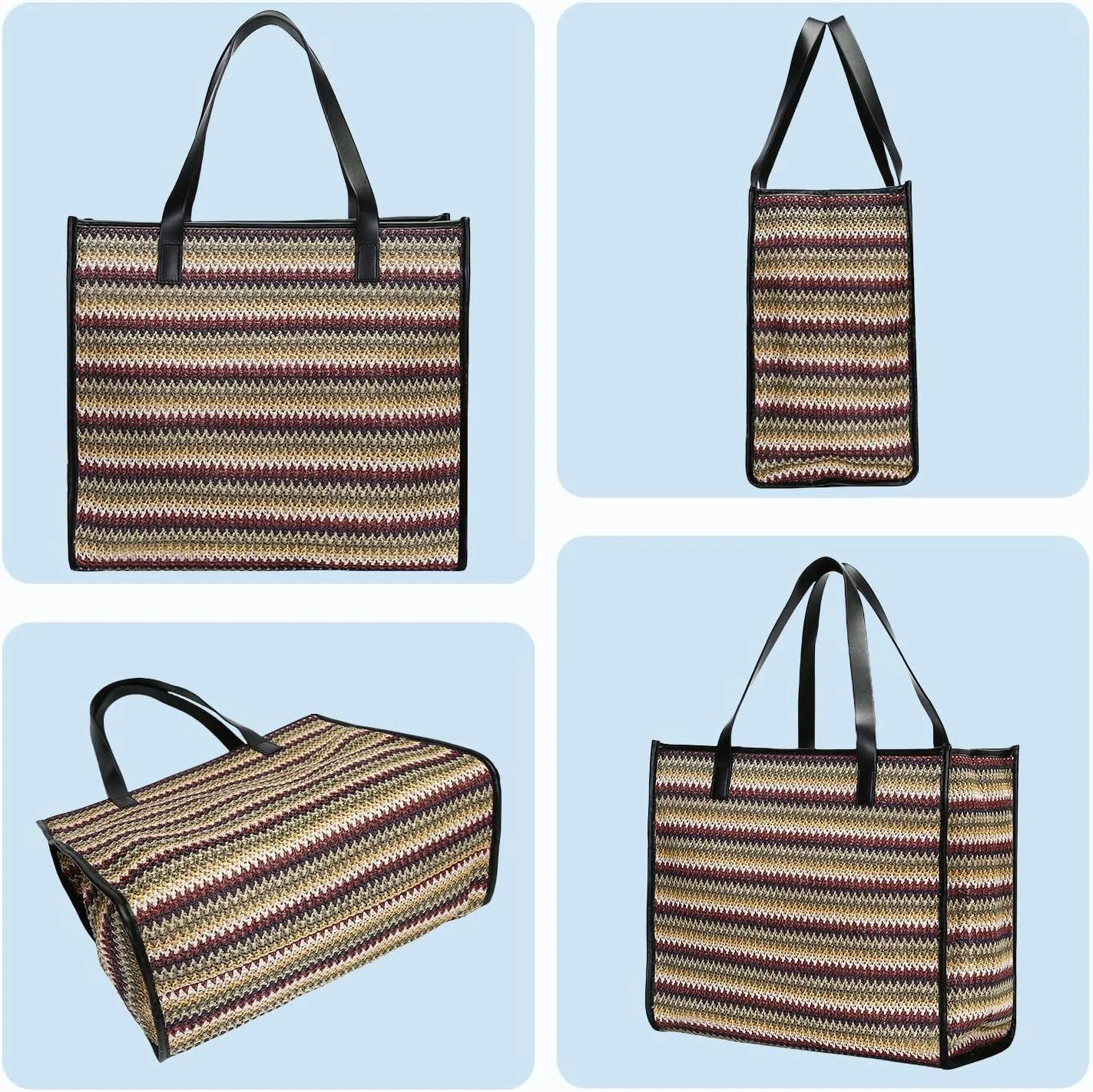 Herald Large Handmade Straw Tote Handbag for Women, Summer Beach Weaving Chic Woven Shoulder Purse Bags for Travel Vacation