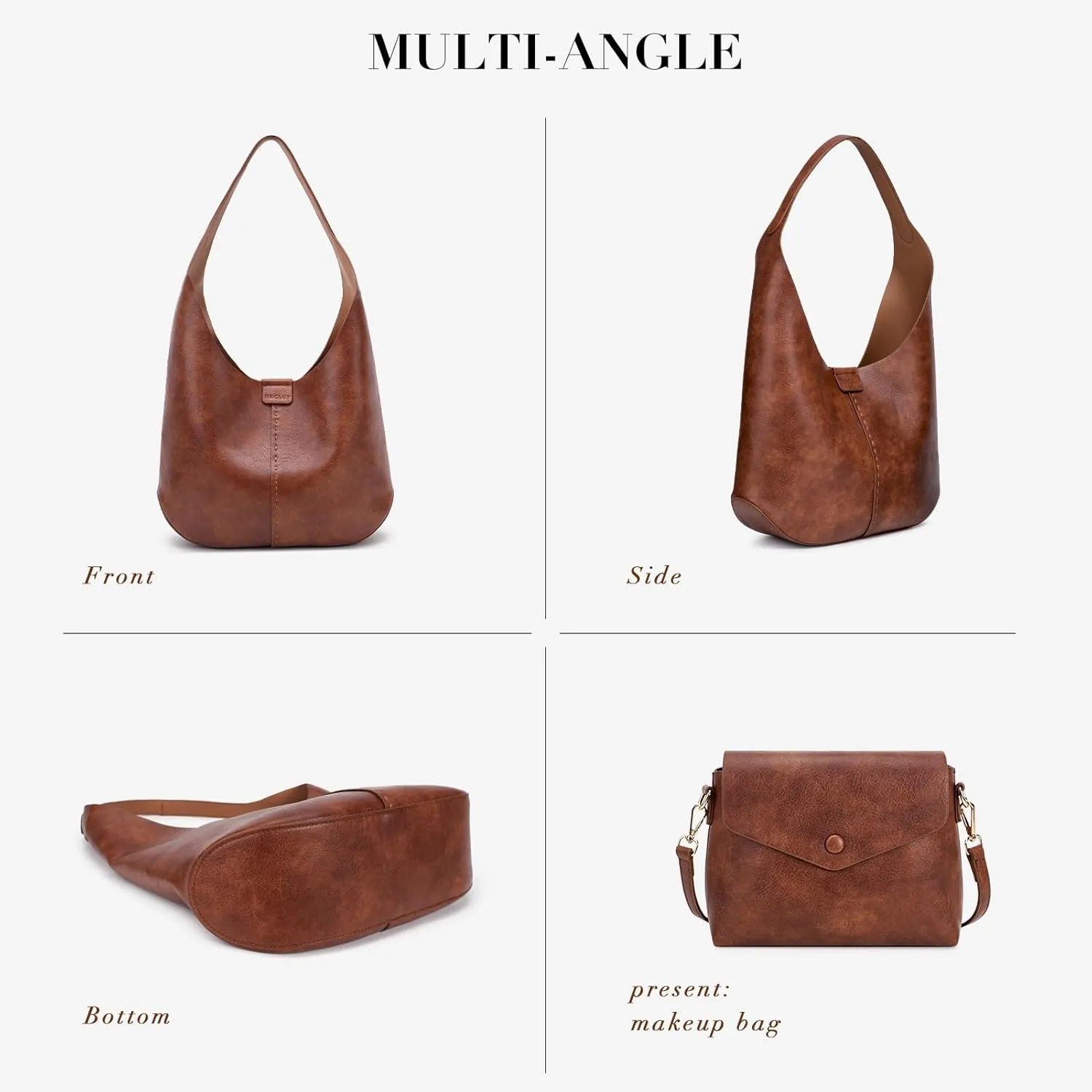 HKCLUF Hobo Bags Purses for Women 2PCS/Set,Soft Vegan Leather Slouchy Shoulder Handbags with Small Crossbody Bags for Women