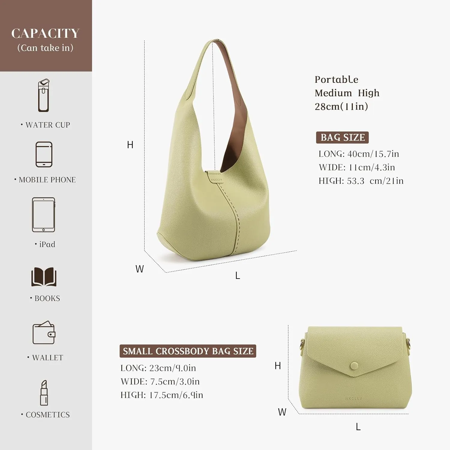 HKCLUF Hobo Bags Purses for Women 2PCS/Set,Soft Vegan Leather Slouchy Shoulder Handbags with Small Crossbody Bags for Women