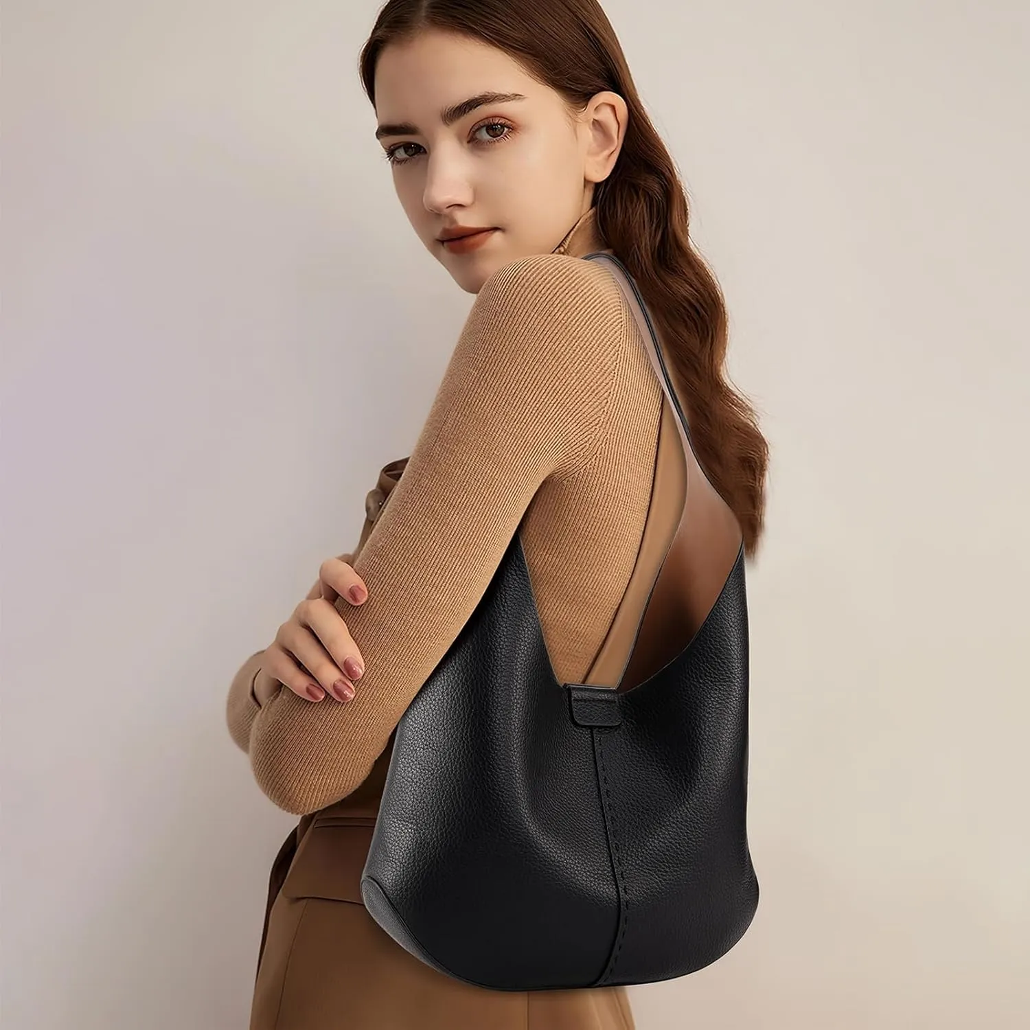 HKCLUF Hobo Bags Purses for Women 2PCS/Set,Soft Vegan Leather Slouchy Shoulder Handbags with Small Crossbody Bags for Women