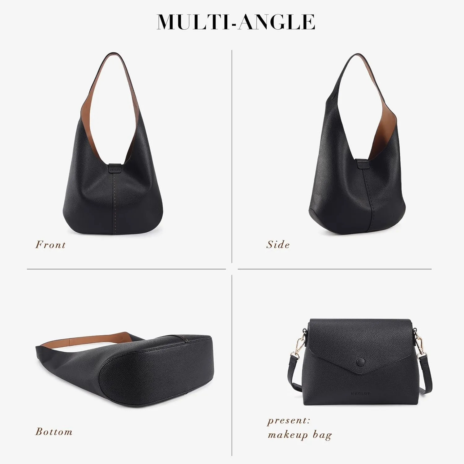 HKCLUF Hobo Bags Purses for Women 2PCS/Set,Soft Vegan Leather Slouchy Shoulder Handbags with Small Crossbody Bags for Women