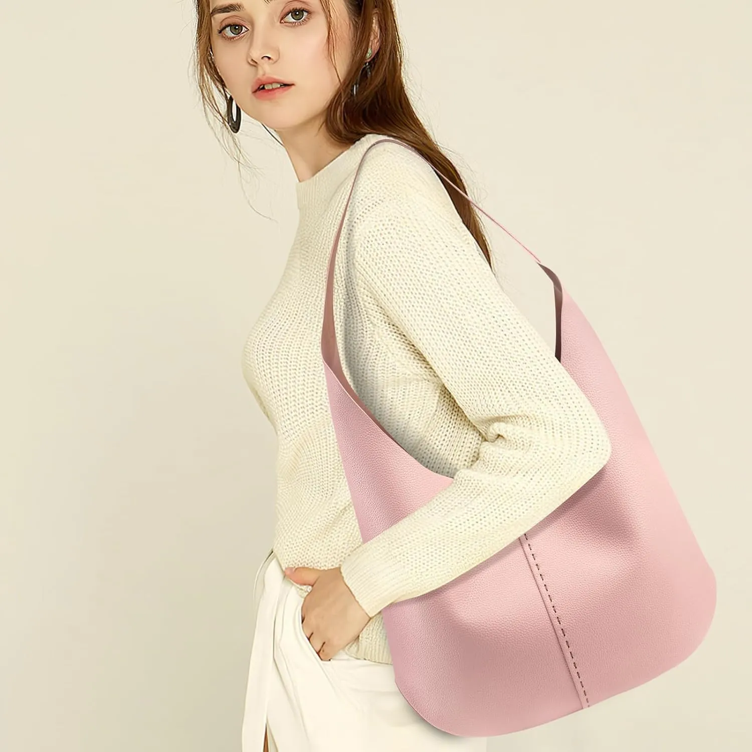 HKCLUF Hobo Bags Purses for Women 2PCS/Set,Soft Vegan Leather Slouchy Shoulder Handbags with Small Crossbody Bags for Women