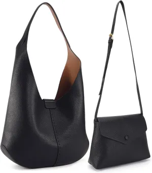 HKCLUF Hobo Bags Purses for Women 2PCS/Set,Soft Vegan Leather Slouchy Shoulder Handbags with Small Crossbody Bags for Women