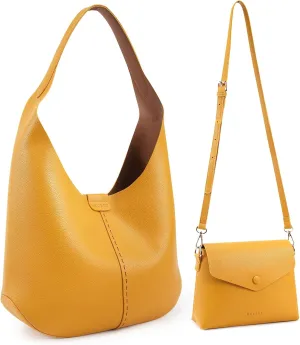 HKCLUF Hobo Bags Purses for Women 2PCS/Set,Soft Vegan Leather Slouchy Shoulder Hobo Handbags with Small Crossbody Bags for Women(yellow)