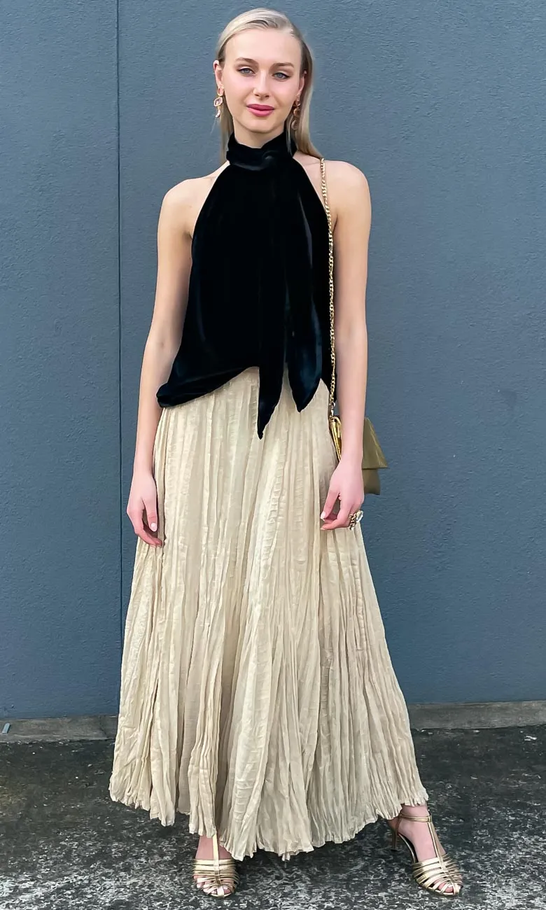 Hoss Black Silk Velvet Halter