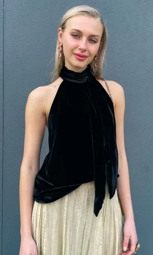 Hoss Black Silk Velvet Halter