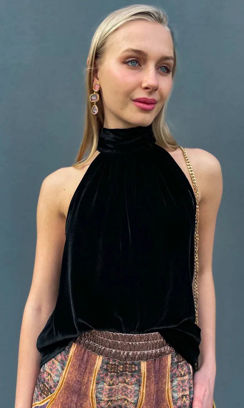 Hoss Black Silk Velvet Halter