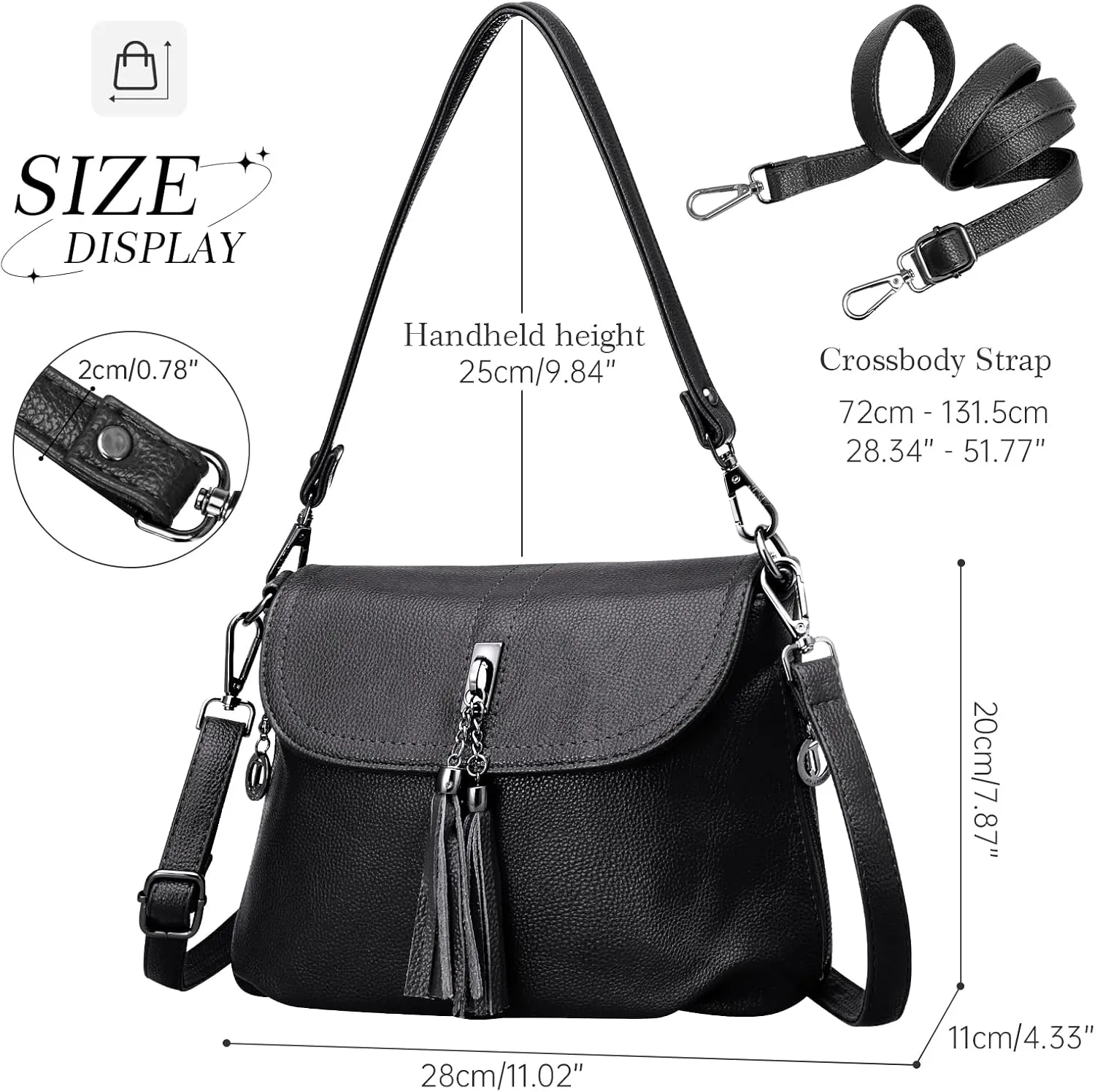 HUA ANGEL Multipurpose Crossbody Bags for Women, Leather Shoulder Bag Travel Purse Fashion Tassels Tote Top Handle Satchel