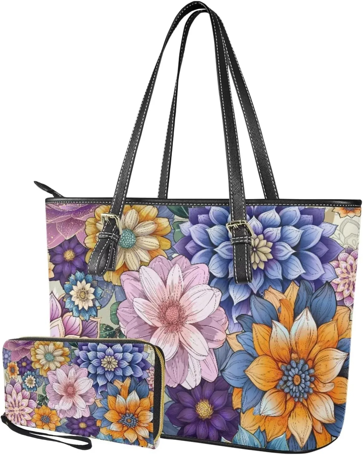 HUGS IDEA Leather Handbags for Women Soft Shoulder Tote Purses Bucket Bags Laptop Bag