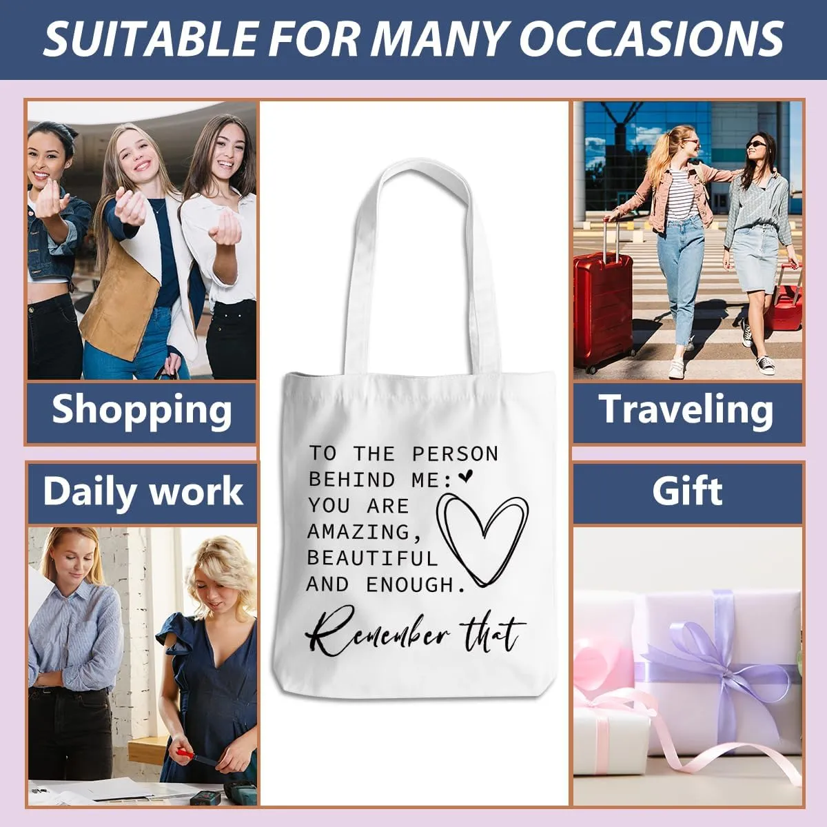 Inspirational Tote Bag for Women Positive Affirmations Self Love Beach Bag Encouragement Gifts Christmas