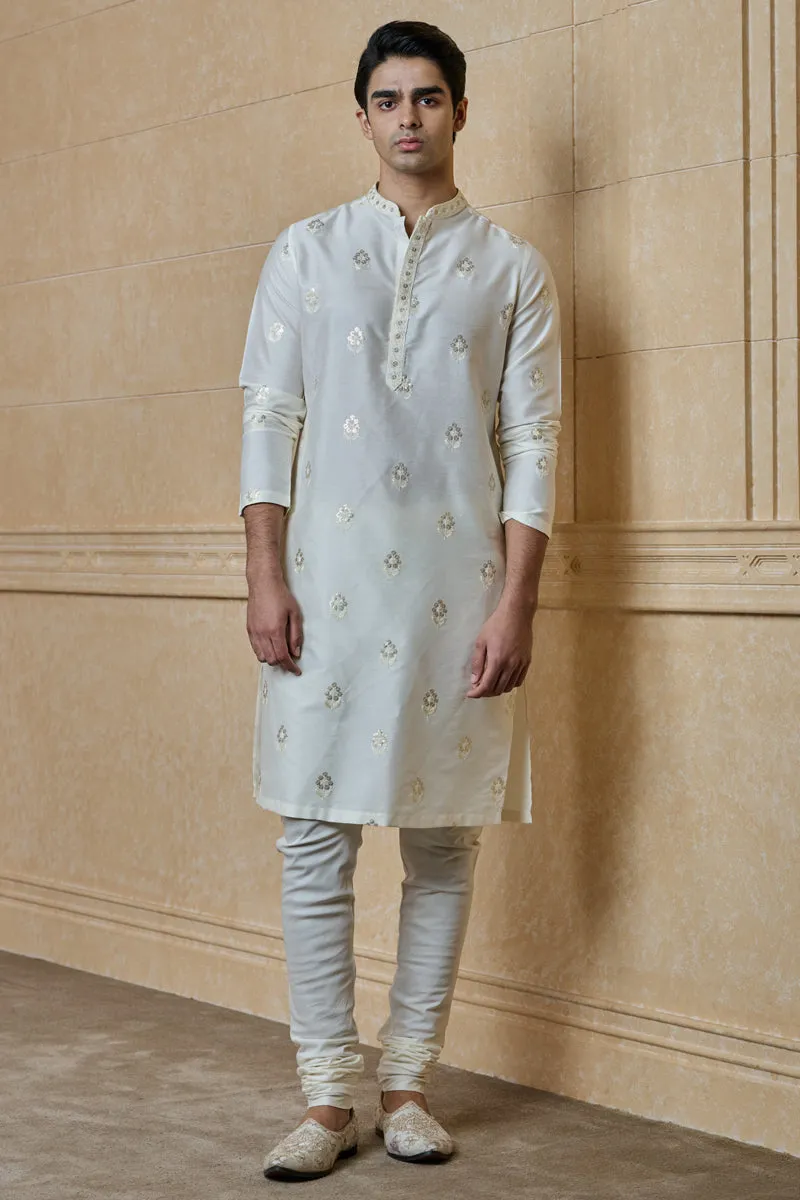 Ivory Kurta Set With All Over Butta Embroidery