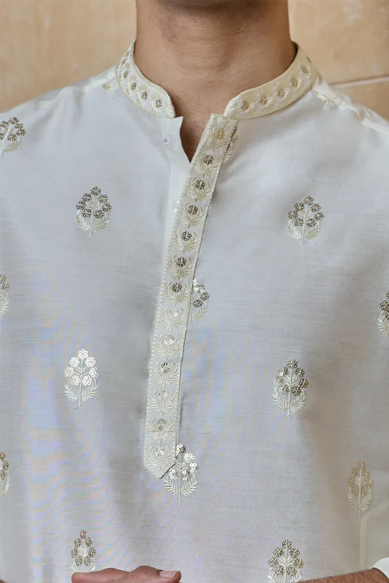 Ivory Kurta Set With All Over Butta Embroidery