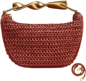 JYG Handmade Straw Crossbody Bags for Women Mini Summer Satchel Purse Fashion Woven Shoulder Handbags with 2 Straps